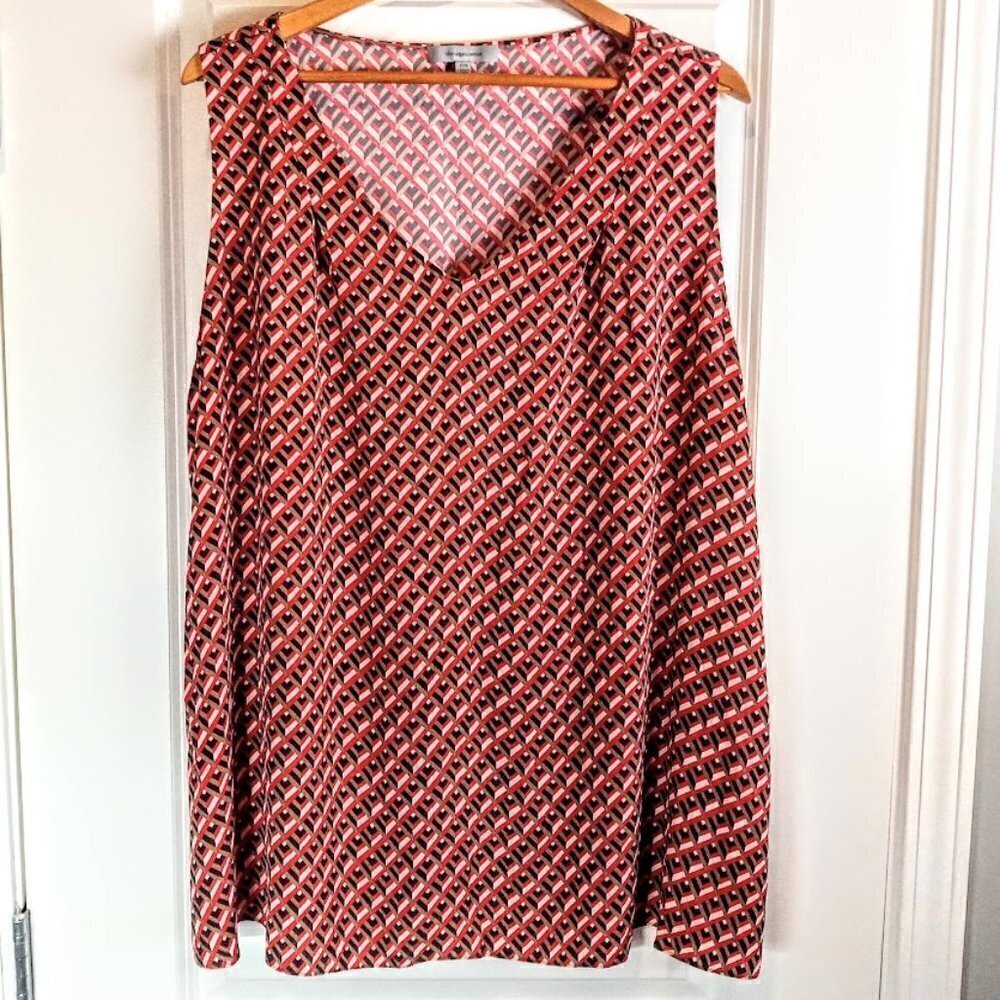 Classiques Entier Red Brown Black Geometric Print Silk Sleeveless Tank Top